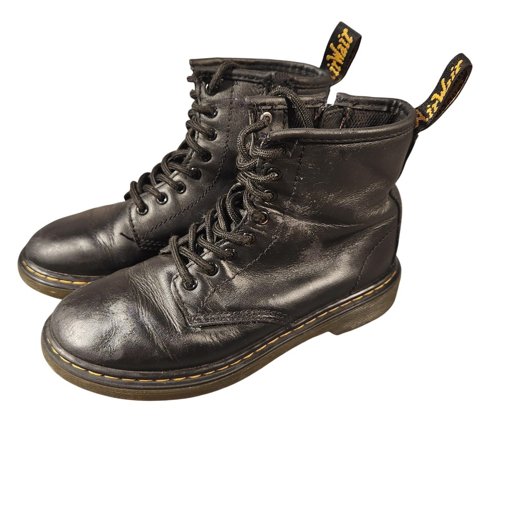 Dr Martens Boots Youth Size 2 Black Delaney Leather Lace Up Zip Ankle Combat